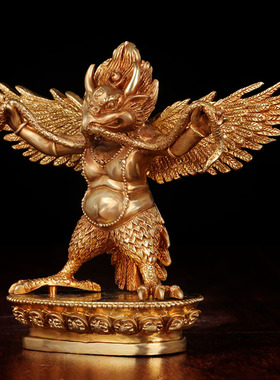 速发藏式摆件 金翅大鹏鸟纯铜鎏金铜像 高厘米