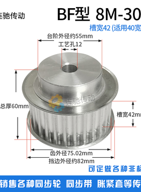 8M30齿 铝合金8M同步皮带轮 同步轮 齿数30 内孔12 齿宽32/27MM