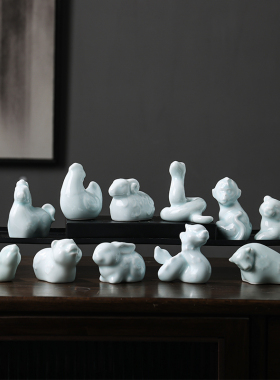 陶瓷12生肖摆件礼盒装送人陶瓷饰品摆件景德镇陶瓷生肖摆件饰品