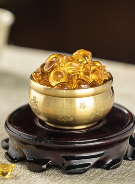 五路财神纯黄铜聚宝盆搭配水晶元宝客厅摆件店铺开业送礼乔迁前台