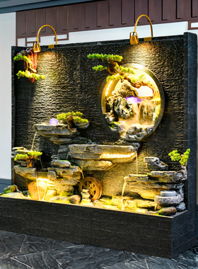 大型假山流水生财喷泉水景酒店办公室庭院别墅水幕墙屏风落地摆件