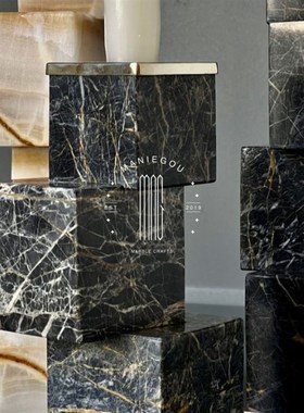 北欧天然大理石摆件样板间客厅酒店桌面装饰品定制款几何烛台摆设