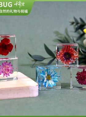 千年虫永生花鲜花标本树脂摆件透明琥珀干花盲盒创意女生节日礼物