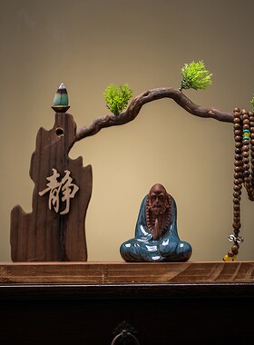 创意天然实木根雕风化木家居客厅玄关装饰陶瓷办公室桌面禅意摆件