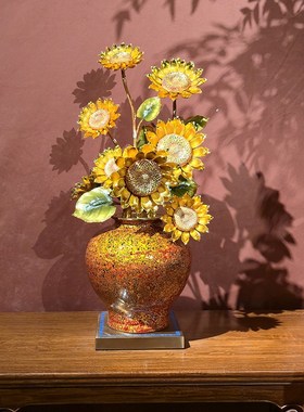 欣欣向荣向日葵花瓶摆件大漆铜工艺品客厅玄关酒柜装饰品乔迁礼物