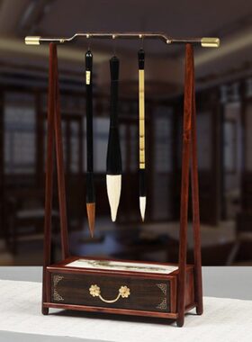 红木笔挂血檀云石带抽屉储物笔架文房四宝用品创意书房礼品教师节