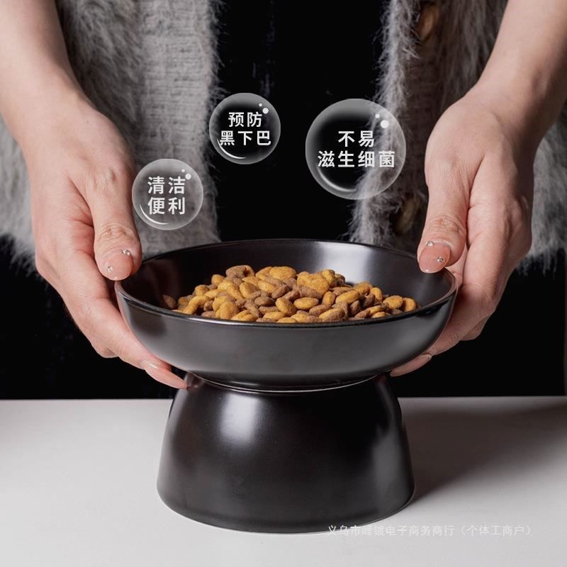 黑碗猫咪黑色猫碗陶瓷猫食盆宠物喝水碗饭碗高脚斜口碗防打翻护颈,淘宝优惠券,粉丝福利购,淘宝优惠卷