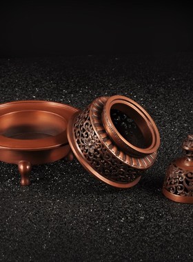 紫铜龙钮三足熏炉摆件禅室安神熏香炉家用室内檀香盘香炉香薰炉