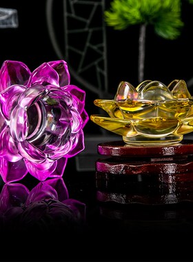 蜡烛烛台供佛灯酥油灯灯座家用水晶莲花蜡烛底座供灯灯盏玻璃琉璃