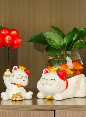 创意个性招财猫水培小型鱼缸客厅家居办公室工位桌面装饰摆件礼物