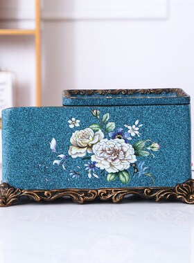 中式复古工艺彩绘树脂纸巾盒家用抽纸盒客厅欧式古典摆件乔迁