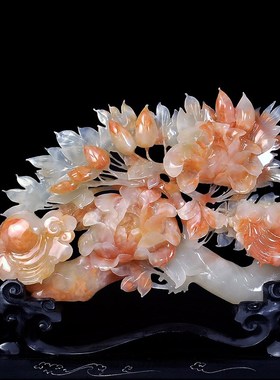 天然玉石如意花摆件高档家居办公室中式客厅玄关电视酒柜装饰工艺