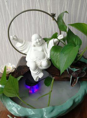 太公钓鱼禅意盆景陶瓷鱼缸客厅书房办公喷泉简约现代装饰流水摆件