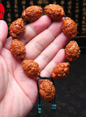 橄榄核手串瑞兽貔貅招财进宝核雕精D品文玩把件手工雕刻手链男女