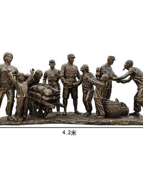 玻璃钢仿铜铸铜人物雕塑八路军抗战红军过草地双拥公X园长征革命
