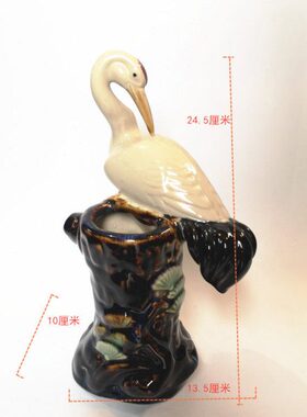 9包邮石陶瓷鸿0头动物桌面插运当笔筒送礼花公仔湾家居装饰摆件鹤