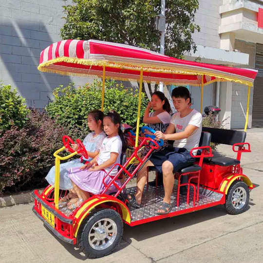 亲子四人电动自行车四轮车自行车双人自行车四轮马V电动观光车休