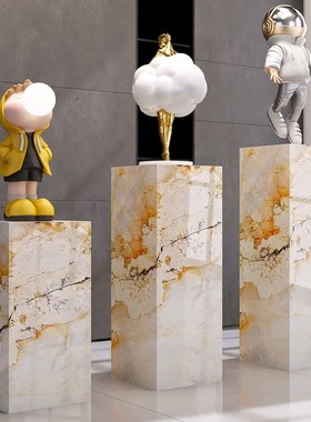 客厅玄关高级大理石摆件底座石墩简约大型落地艺术装饰品岩板立柱