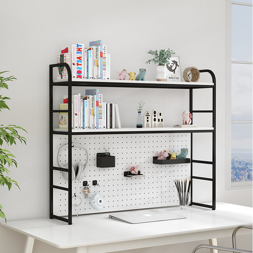 书架带洞洞板书桌收纳置物架桌面多层铁艺桌上架子学生电脑办公桌 - 图1