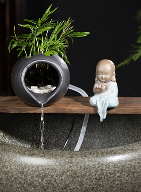 生态鱼缸陶瓷罐开口循环流水配件庭院花园造景装饰品摆件过滤大号