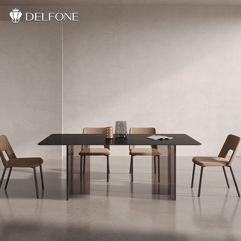 德利丰亚克力悬浮岩板餐桌纯黑色长方形小户型家用现代简约饭桌,淘宝优惠券,粉丝福利购,淘宝优惠卷