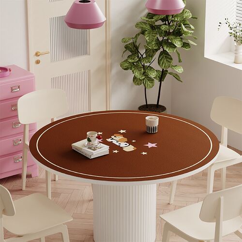 奶油风格b子皮革圆形餐桌垫桌面保护垫子防水防油免洗隔热PVC桌布 - 图1