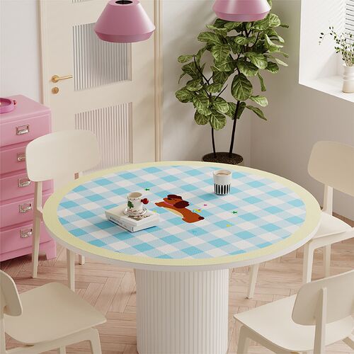 奶油风格b子皮革圆形餐桌垫桌面保护垫子防水防油免洗隔热PVC桌布 - 图2