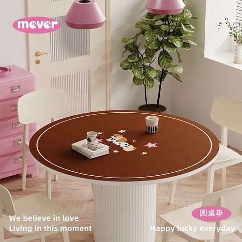 奶油风格b子皮革圆形餐桌垫桌面保护垫子防水防油免洗隔热PVC桌布 - 图0