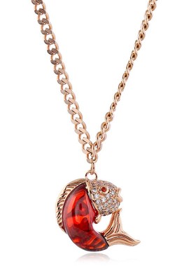 红色福鱼毛衣链长款简约百搭新款女秋冬装饰项链配饰大气挂件