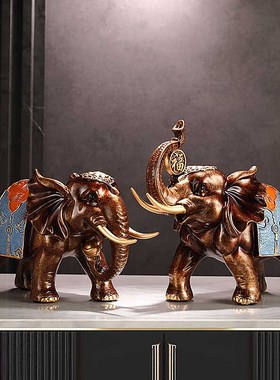 新中式招财对象一对家居摆件复古高档展示柜装饰乔迁店铺开业礼品