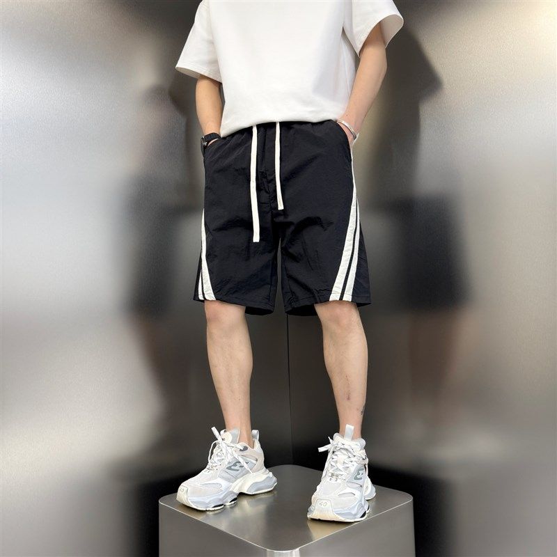 夏季新款男士条纹拼接速干短裤宽松直筒运动五分裤冰丝透气沙滩裤,淘宝优惠券,粉丝福利购,淘宝优惠卷