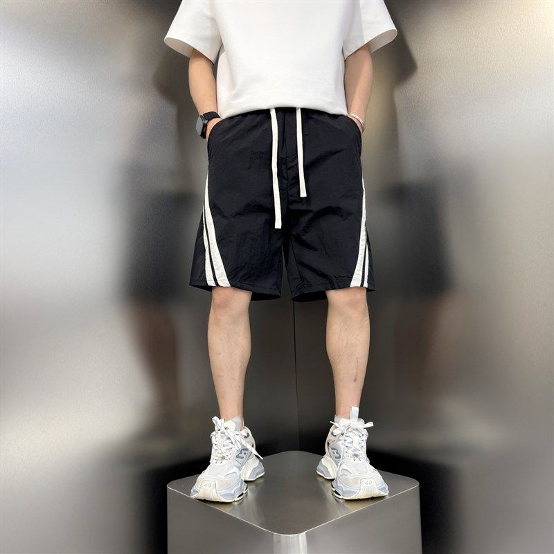 夏季新款男士条纹拼接速干短裤宽松直筒运动五分裤冰丝透气沙滩裤,淘宝优惠券,粉丝福利购,淘宝优惠卷