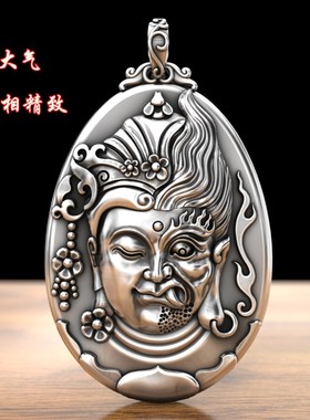 一念之间 纯银佛魔实心吊坠 本命佛项链男女复古霸气潮流佛祖银饰