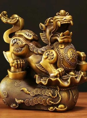 铜招财貔貅摆件一对公母财富貔貅家居客厅装饰品公司店铺开业礼品