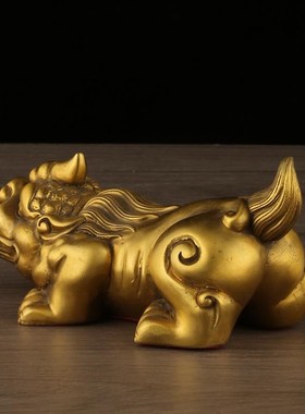 黄铜金钱元宝貔貅摆件家居饰品福字貔貅皮钱兽家居店铺工艺品