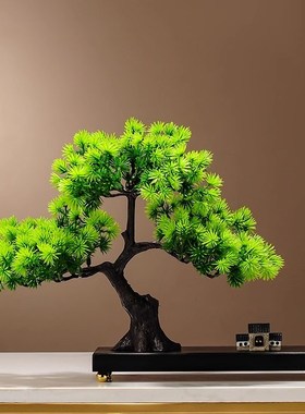 新中式家居玄关造景茶室桌面茶几迎客松盆景摆件微景观禅意装饰品