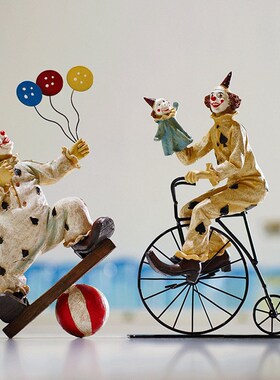 北欧复古马戏团小丑摆件喜剧陶瓷人物家居装饰摆设卧室创意礼物