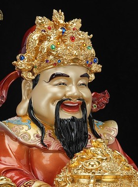 聚宝盆财神爷神像家用比干财神爷佛像招财店铺文财神爷像纯铜摆件