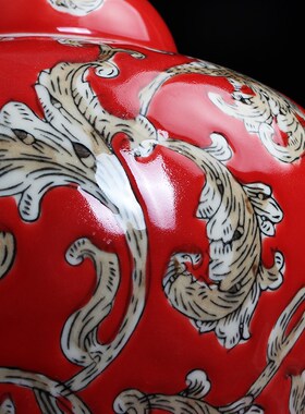 景德镇陶瓷器 新古典中式纯手绘红色陶瓷摆件欧式酒柜新房博古架