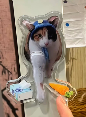 萝卜纸巾猫咪亚克力冰箱贴真棒大开门瞎蒙看眼色小猫摆动磁吸装饰