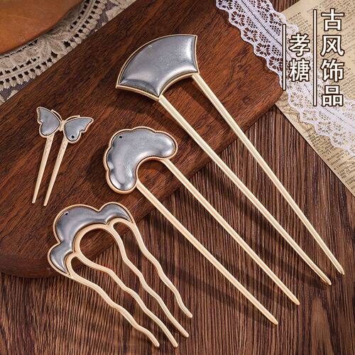 宋锦手工diy发簪发钗底胚配饰带盖凹槽贴皮包布空托底托饰品配件 - 图0