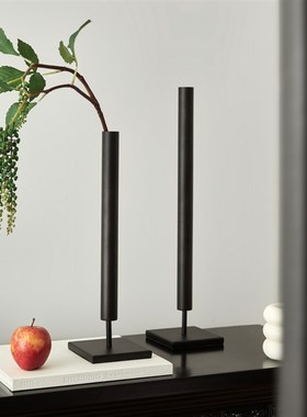 侘寂风黑色高级感玄关装饰摆件C极简花瓶铁艺桌面艺术插花器