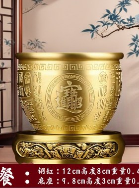 纯黄铜百b福铜缸聚宝盆摆件招财聚财大黄铜米缸客厅店铺装饰普陀