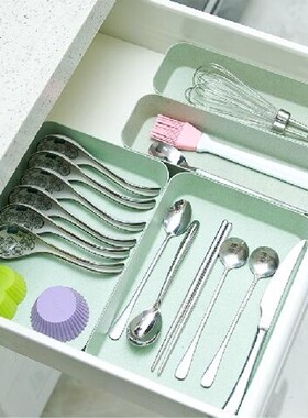 抽屉内分隔整理盒厨房柜餐具刀叉筷子勺收纳盒塑料文具分割分类格