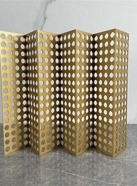 现代简约折叠桌面镂空网片屏风金属托盘样板N房售楼处软装饰品摆