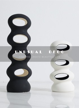 现代简约黑白陶瓷创意镂空摆件客厅电视柜书房Q饰品样板房软装饰