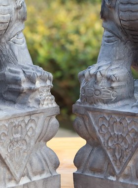 精雕汉白玉龙爪麒麟摆件一对门口青石麒麟M庭院别墅酒店看门摆件