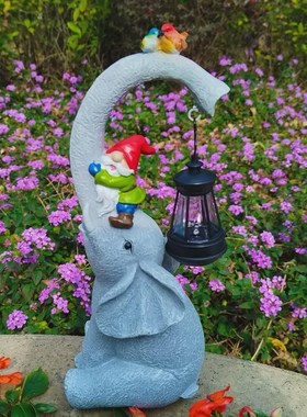 跨境猫咪大象精灵太阳能动物摆件花园庭院阳台装饰盆景民宿造景