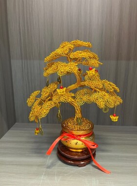 小号发财树35厘米高工艺品摇钱树中式桌面手工艺