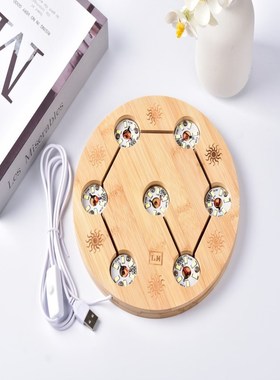 水晶球实木底座小夜灯LED展示商业摆设装饰七彩玉石USB发光底托架